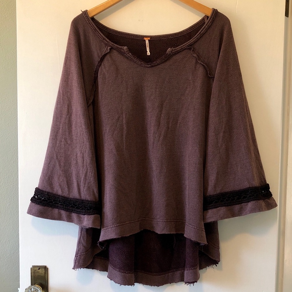 Free People Oversized Sweatshirt Top Tunic With Crochet Detailing